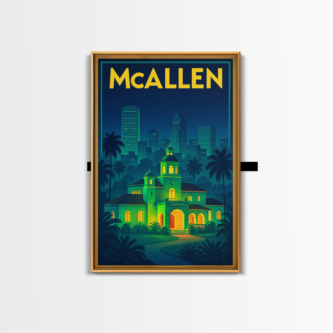 Mcallen Travel Poster, Canvas Print, Electric Night Poster Art, Mcallen Art Print, Eclectic Wall Decor, Living Room Wall Art, Home Decor