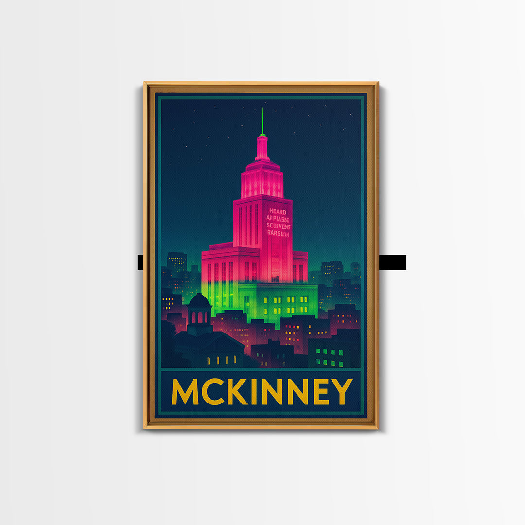 Mckinney Texas Travel Poster, Canvas Print, Cyberpunk Style City Art, Mckinney Art Print, Office Decor, Eclectic Wall Decor, Fine Art Print