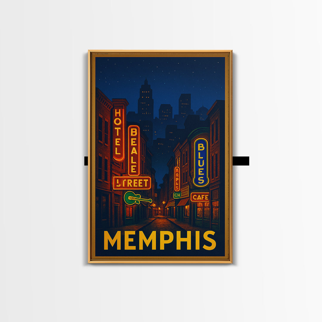 Memphis Tennessee Travel Poster, Canvas Print, Neon Urban Skyline Wall Art, Memphis Travel Art, Wall Decor, Wanderlust Decor