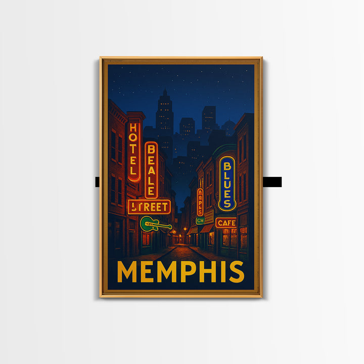 Memphis Tennessee Travel Poster, Canvas Print, Neon Urban Skyline Wall Art, Memphis Travel Art, Wall Decor, Wanderlust Decor