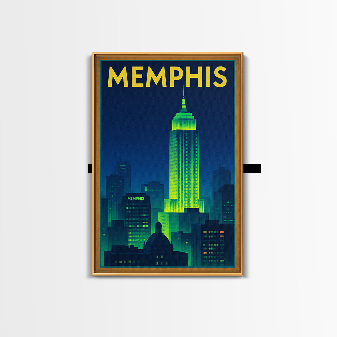 Memphis Travel Poster, Canvas Print, Neon Skyline Wall Art, Memphis Art Print, Retro Travel Print, Vintage Travel Print, Travel Wall Art