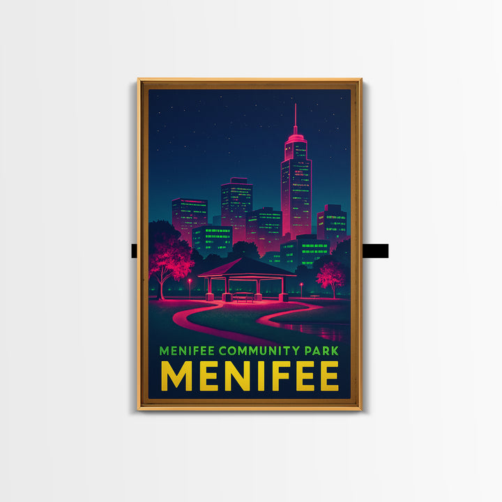 Menifee California Travel Poster, Canvas Print, Electric Night Poster Art, Menifee Travel Art, Watercolor City Skyline, City Art Print