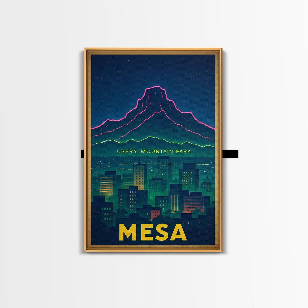 Mesa Arizona Travel Poster, Canvas Print, Neon Skyline Wall Art, Mesa Poster Print, Travel Art Print, Living Room Wall Art, City Poster