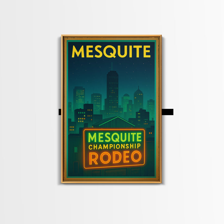 Mesquite Travel Poster, Framed Canvas Print, Electric Night Poster Art, Mesquite Poster Print, Gift For Travelers, Living Room Wall Art