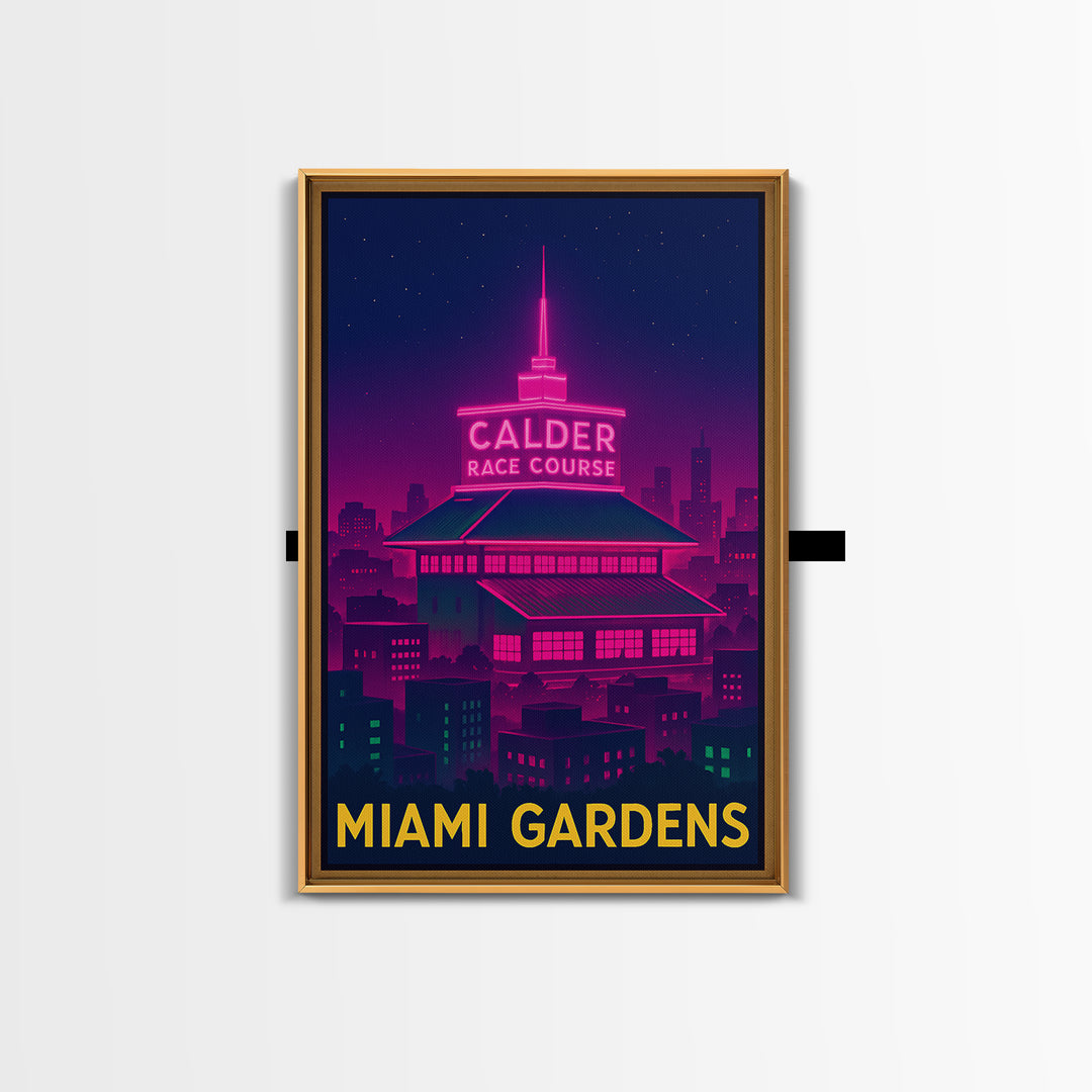 Miami Gardens Florida Travel Poster, Canvas Print, Electric Night Poster Art, Miami Gardens City Art, Home Office Decor, Retro Travel Print