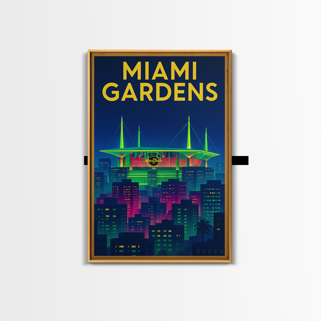 Miami Gardens Travel Poster, Canvas Print, Electric Night Poster Art, Miami Gardens Wall Art, Mid Century Wall Art, Vintage Travel Art