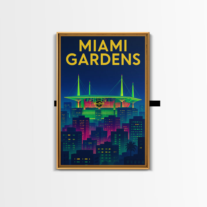 Miami Gardens Travel Poster, Canvas Print, Electric Night Poster Art, Miami Gardens Wall Art, Mid Century Wall Art, Vintage Travel Art