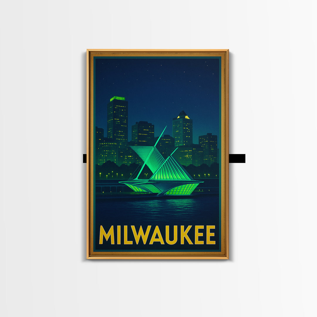 Milwaukee Wisconsin Travel Poster, Canvas Print, Cyberpunk Style City Art, Milwaukee Poster Print, Vintage Travel Print, Travel Art Print