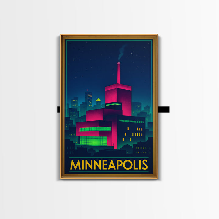 Minneapolis Minnesota Travel Poster, Canvas Print, Cyberpunk Style City Art, Minneapolis Travel Art, City Illustration, Travel Art Print