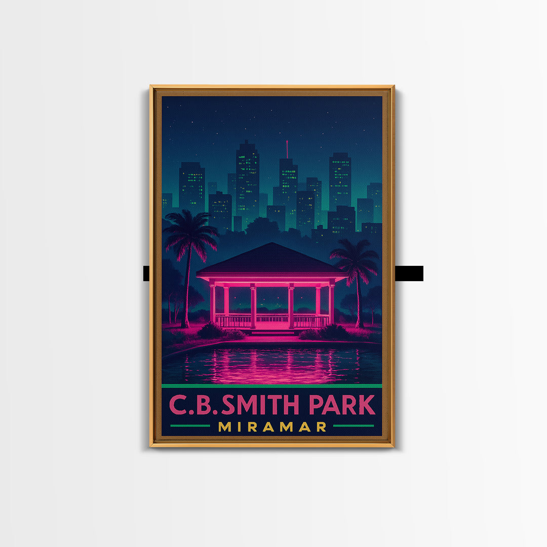 Miramar Florida Travel Poster, Framed Canvas Print, Retro Neon Travel Art, Miramar Poster Print, City Travel Prints, Mid Century Wall Art