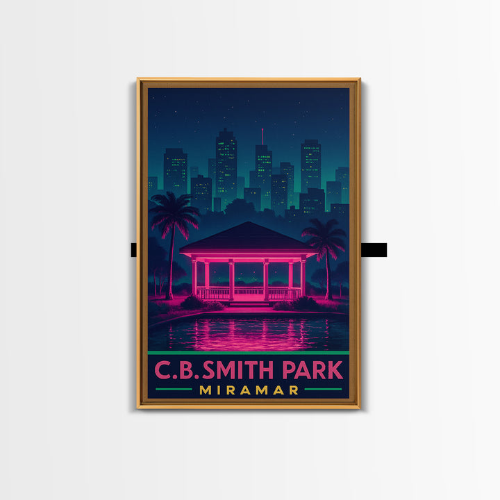 Miramar Florida Travel Poster, Framed Canvas Print, Retro Neon Travel Art, Miramar Poster Print, City Travel Prints, Mid Century Wall Art