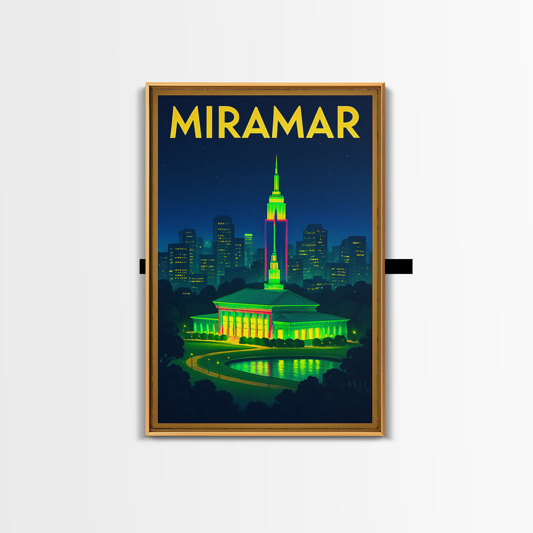 Miramar Travel Poster, Canvas Print, Neon Urban Skyline Wall Art, Miramar Wall Art, Travel Poster Set, Travel Art Print, Vintage Print