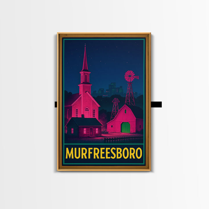 Murfreesboro Tennessee Travel Poster, Canvas Print, Retro Neon Travel Art, Murfreesboro Wall Art, Gift For Travelers, Art Print