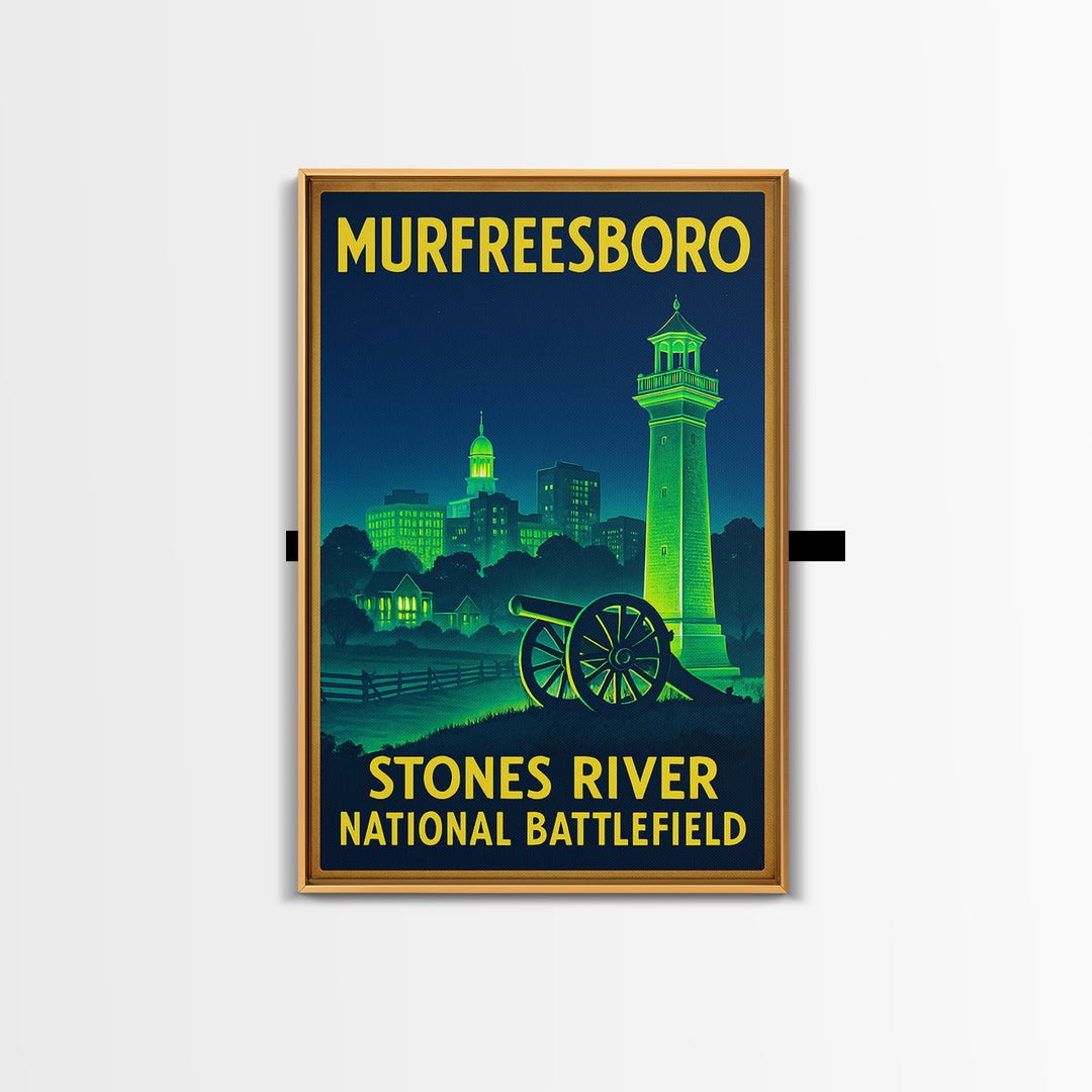 Murfreesboro Travel Poster, Framed Canvas Print, Retro Neon Travel Art, Murfreesboro Travel Art, Travel Art Print, City Illustration
