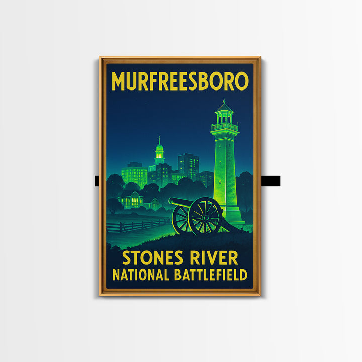 Murfreesboro Travel Poster, Framed Canvas Print, Retro Neon Travel Art, Murfreesboro Travel Art, Travel Art Print, City Illustration