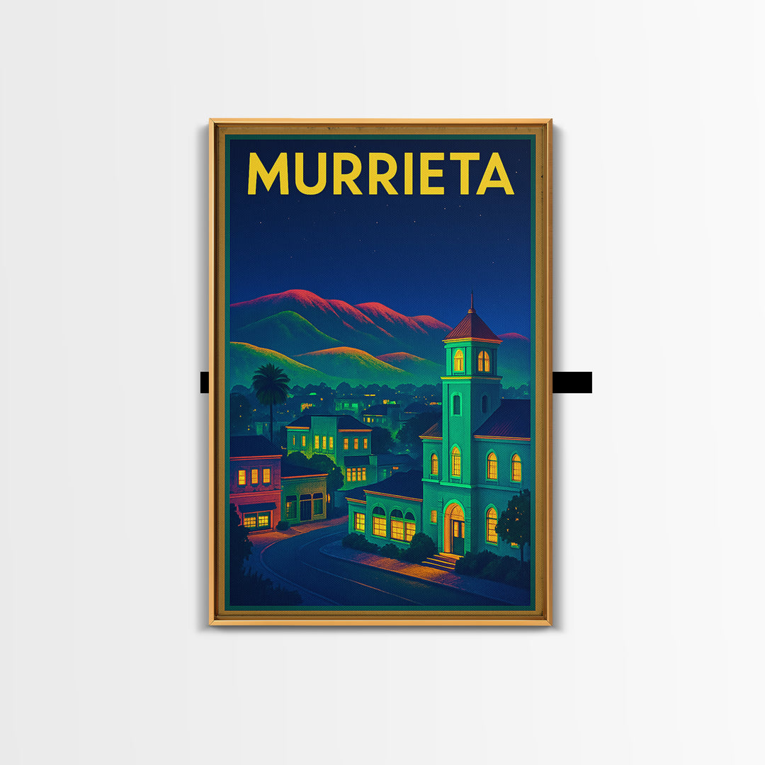 Murrieta Travel Poster, Canvas Print, Retro Neon Travel Art, Murrieta Wall Art, Mid Century Wall Art, Eclectic Wall Decor, Travel Posters