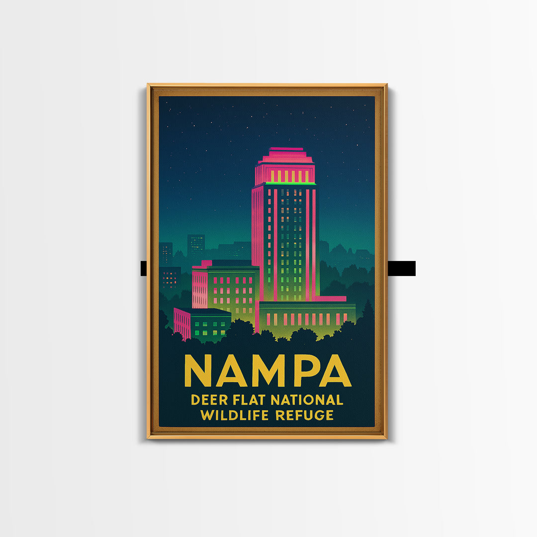 Nampa Idaho Travel Poster, Canvas Print, Retro Neon Travel Art, Nampa Poster Print, Eclectic Wall Decor, Travel Poster Set, City Poster
