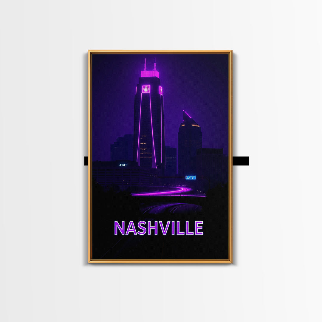 Nashville Tennessee Travel Poster, Canvas Print, Neon Skyline Wall Art, Nashville City Art, Wall Decor, Travel Wall Decor, Travel Wall Art