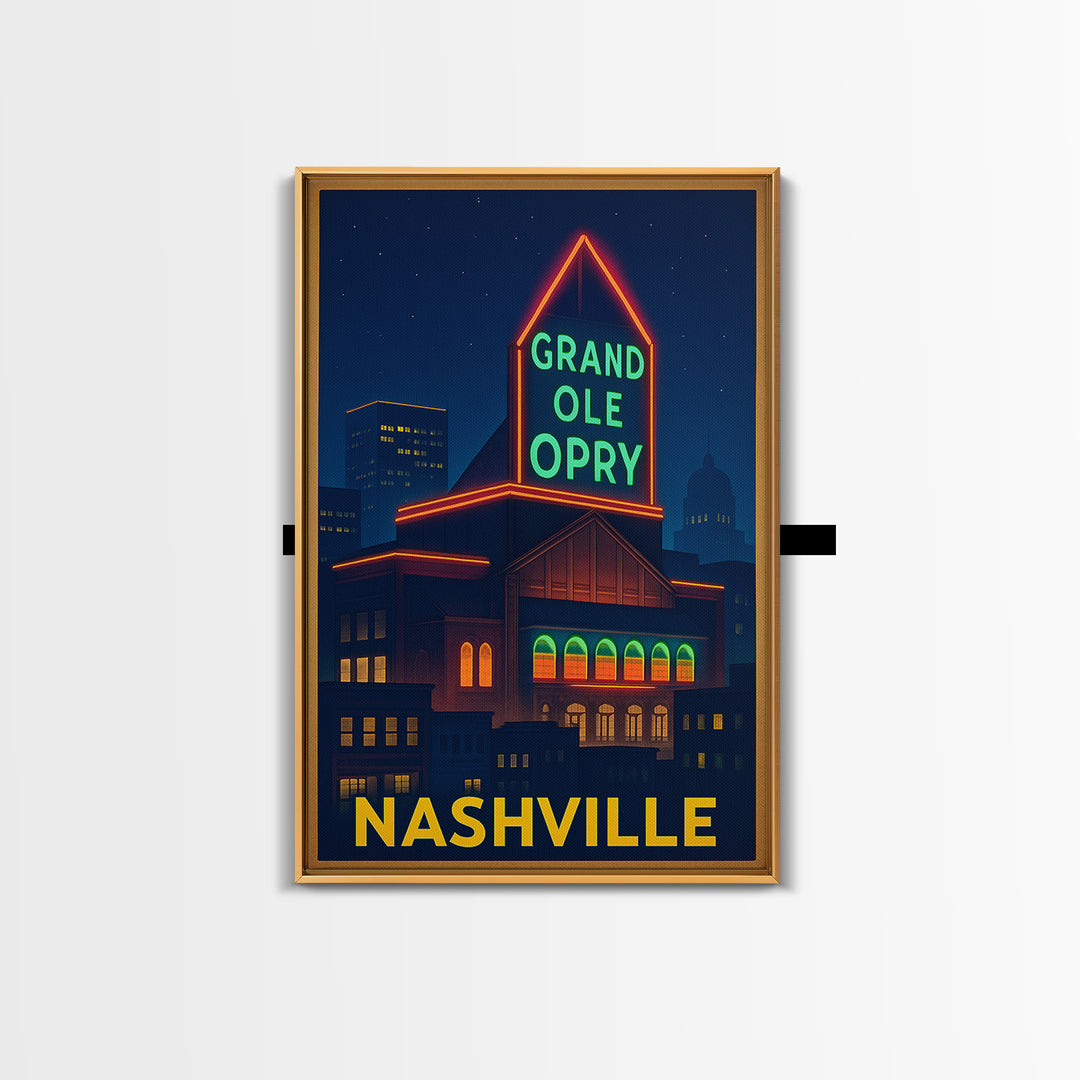 Nashville Travel Poster, Canvas Print, Neon Downtown Skyline Wall Art, Nashville Travel Art, City Art Print, Wall Art, Travel Prints