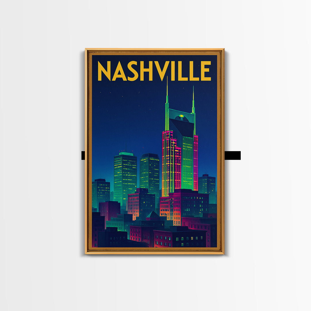 Nashville Travel Poster, Canvas Print, Retro Neon Travel Art, Nashville Poster Print, Living Room Wall Art, Eclectic Wall Decor