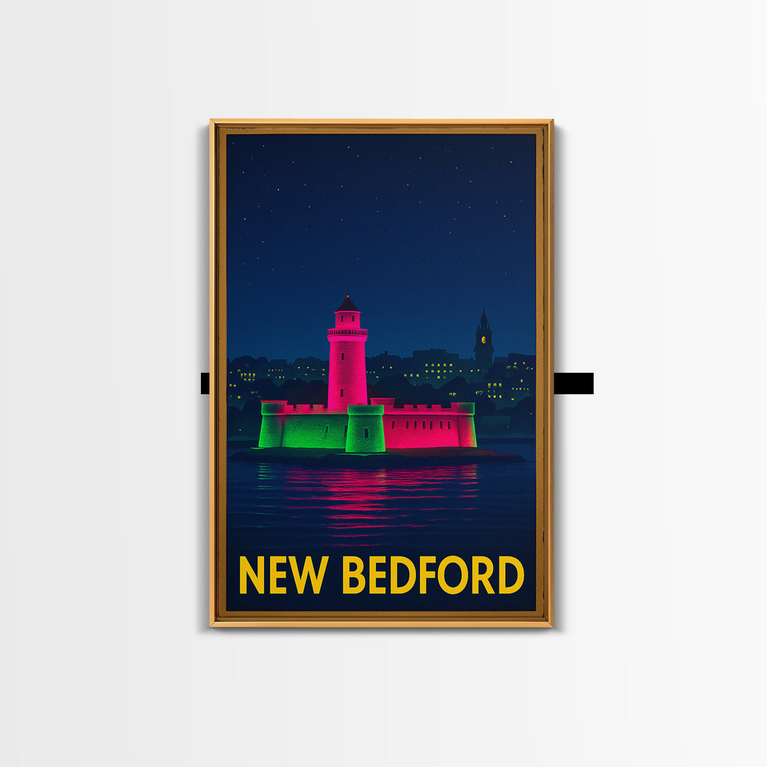 New Bedford Massachusetts Travel Poster, Canvas Print, Neon Downtown Skyline Wall Art, New Bedford Art Print, Wanderlust Decor, Wall Decor
