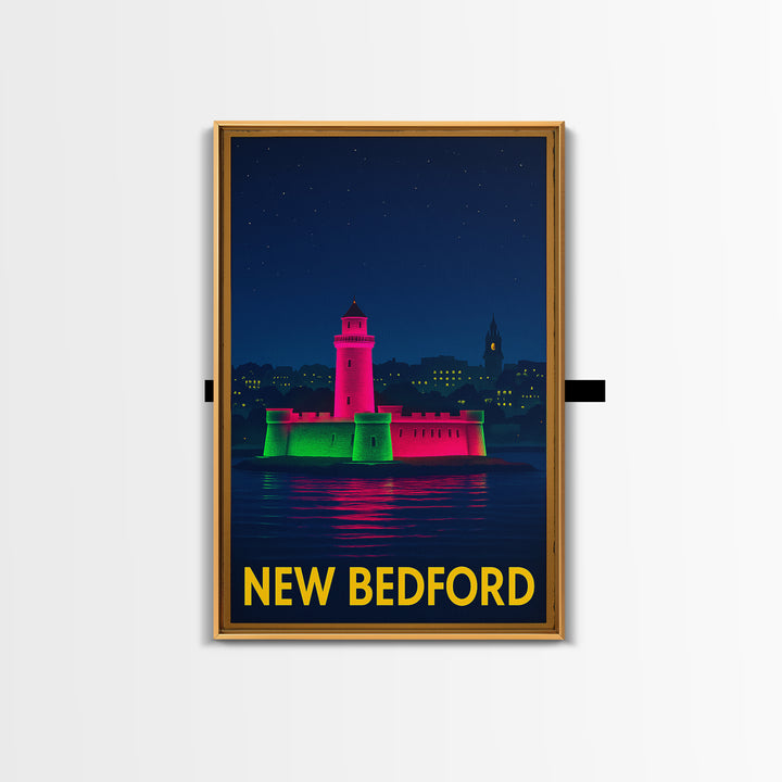 New Bedford Massachusetts Travel Poster, Canvas Print, Neon Downtown Skyline Wall Art, New Bedford Art Print, Wanderlust Decor, Wall Decor