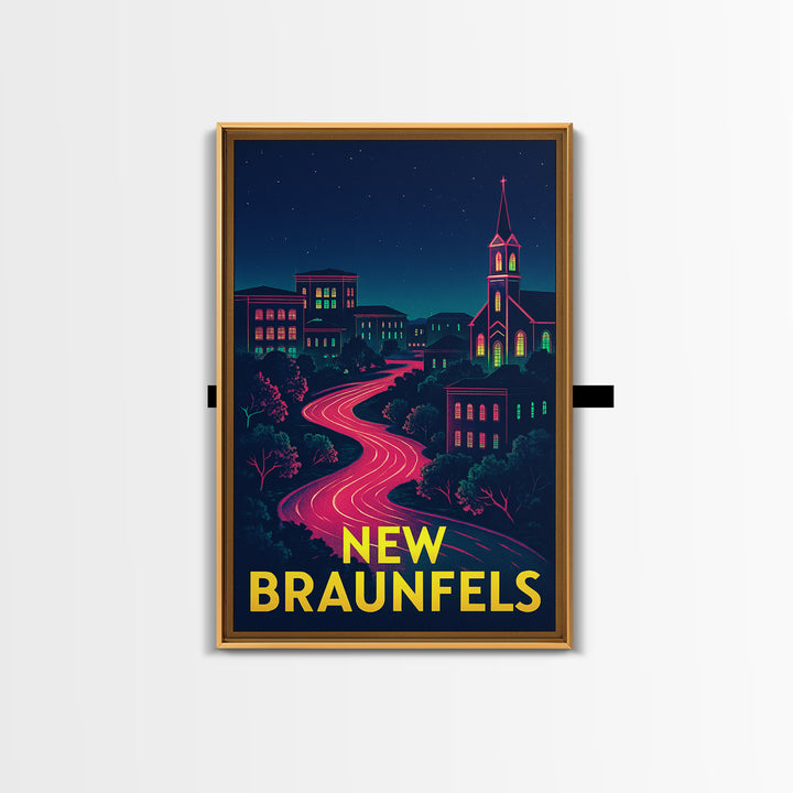 New Braunfels Texas Travel Poster, Canvas Print, Electric Night Poster Art, New Braunfels Travel Art, Travel Wall Decor, City Art Print