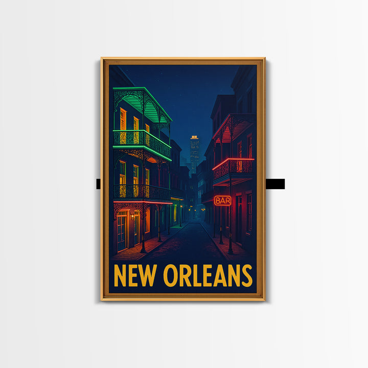 New Orleans Louisiana Travel Poster, Canvas Print, Retro Neon Travel Art, New Orleans Wall Art, Wall Art, Wanderlust Decor, Art Print