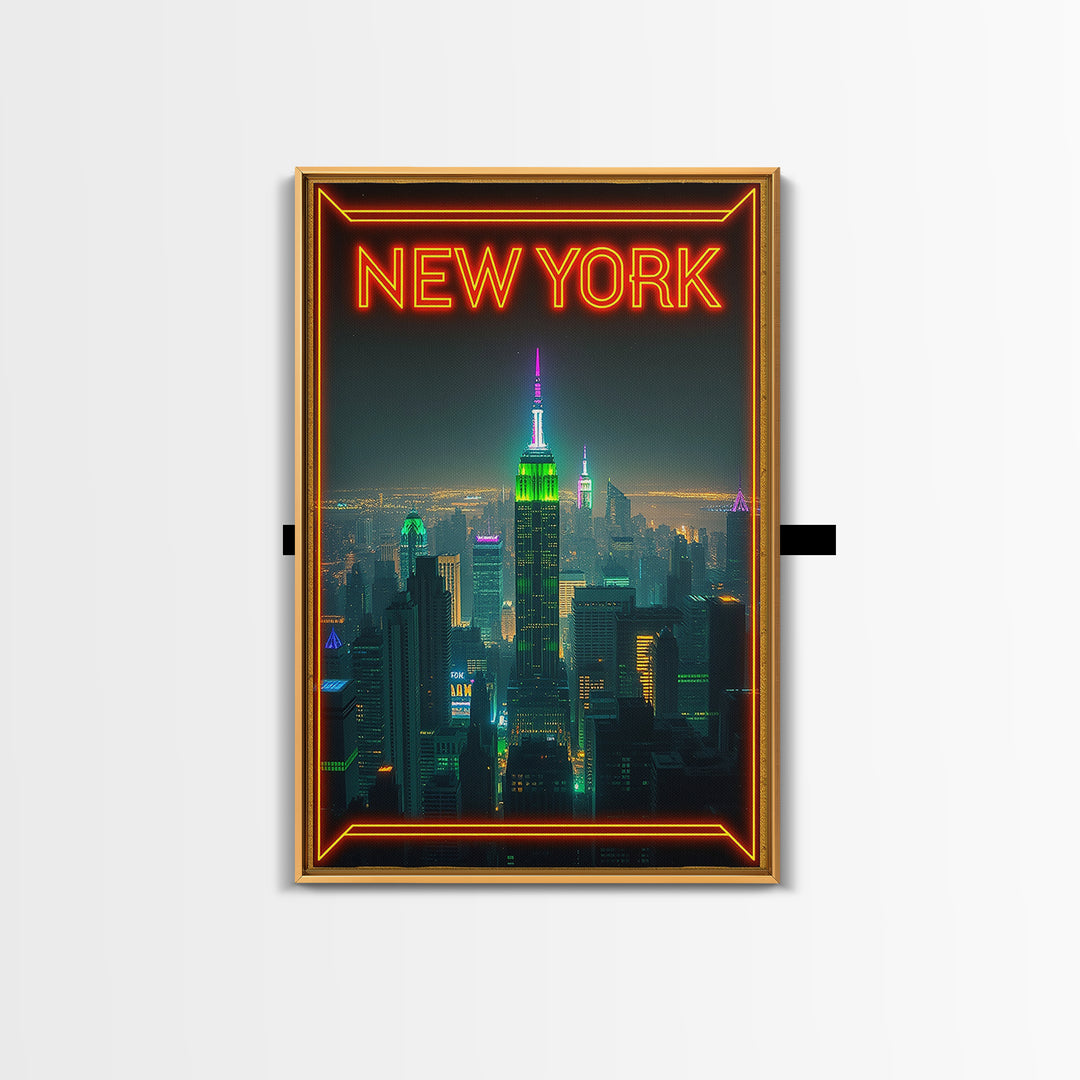 New York Travel Poster, Canvas Print, Cyberpunk Style City Art, New York City Art, City Illustration, Gift For Travelers, Travel Wall Art
