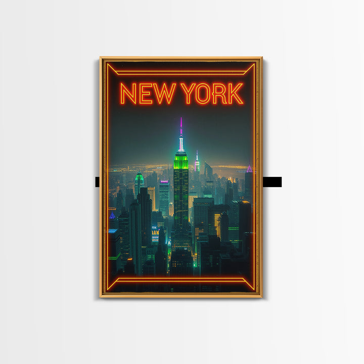 New York Travel Poster, Canvas Print, Cyberpunk Style City Art, New York City Art, City Illustration, Gift For Travelers, Travel Wall Art