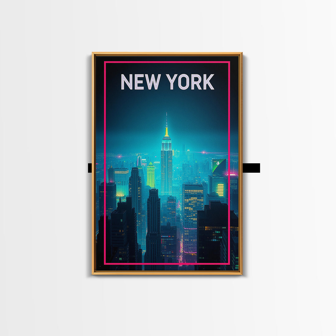 New York Travel Poster, Canvas Print, Retro Neon Travel Art, New York Poster Print, Living Room Wall Art, Travel Poster Set, Home Decor
