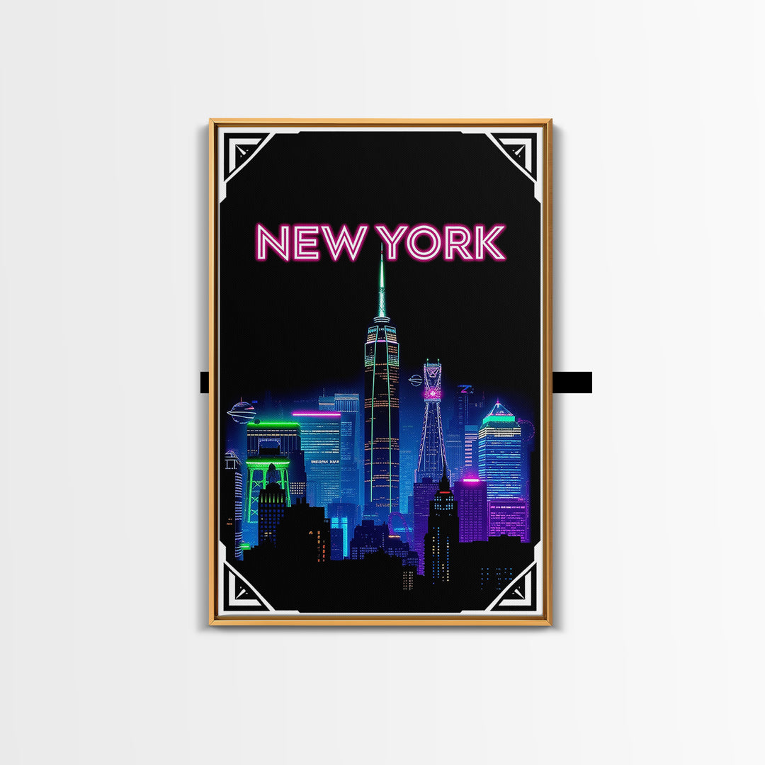 New York Travel Poster, Canvas Print, Electric Night Poster Art, New York City Art, Mid Century Wall Art, Vintage Travel Print