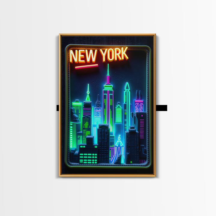 New York Travel Poster, Framed Canvas Print, Cyberpunk Style City Art, New York Poster Print, Gift For Travelers, Home Office Decor