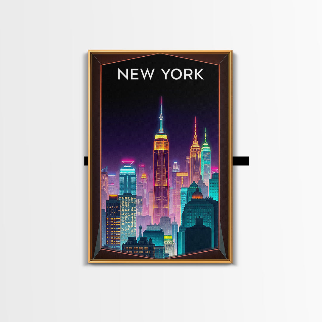 New York Travel Poster, Canvas Print, Retro Neon Travel Art, New York City Art, Vintage City Poster, Fine Art Print, City Art Print