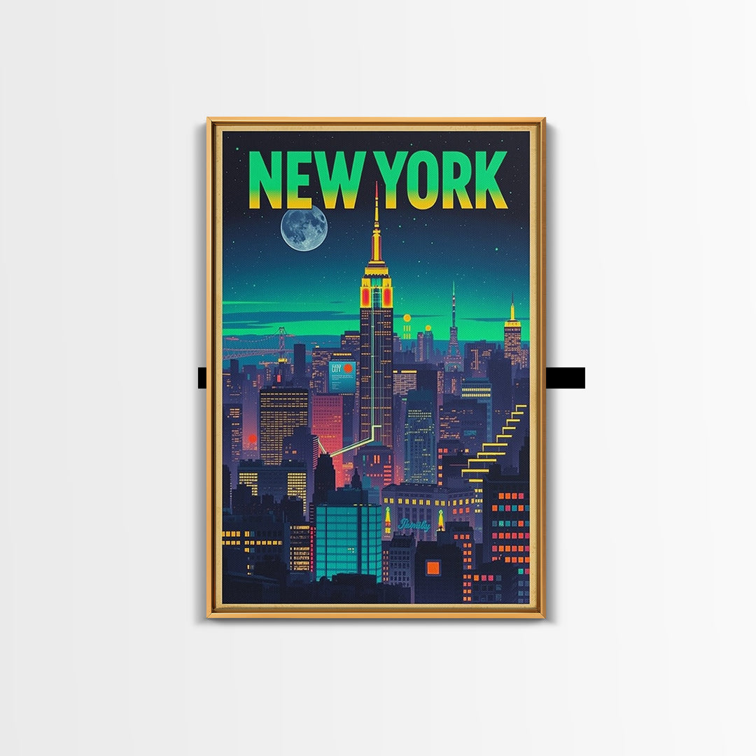 New York Travel Poster, Canvas Print, Retro Neon Travel Art, New York City Art, Travel Wall Art, Mid Century Wall Art, Vintage Travel Print