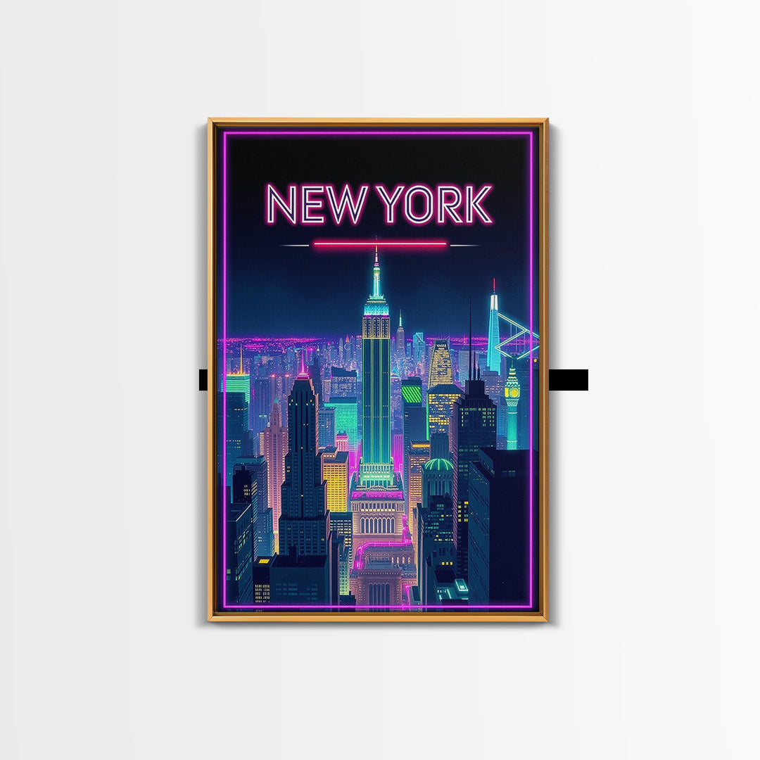 New York Travel Poster, Canvas Print, Retro Neon Travel Art, New York Travel Art, Eclectic Wall Decor, Mid Century Wall Art, Travel Gift