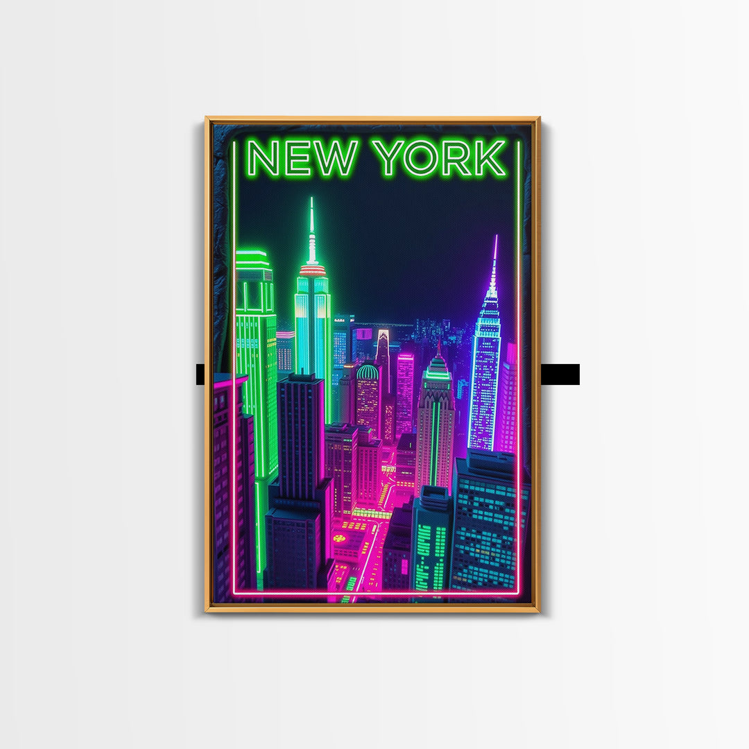 New York Travel Poster, Canvas Print, Cyberpunk Style City Art, New York Poster Print, Eclectic Wall Decor, Travel Wall Decor