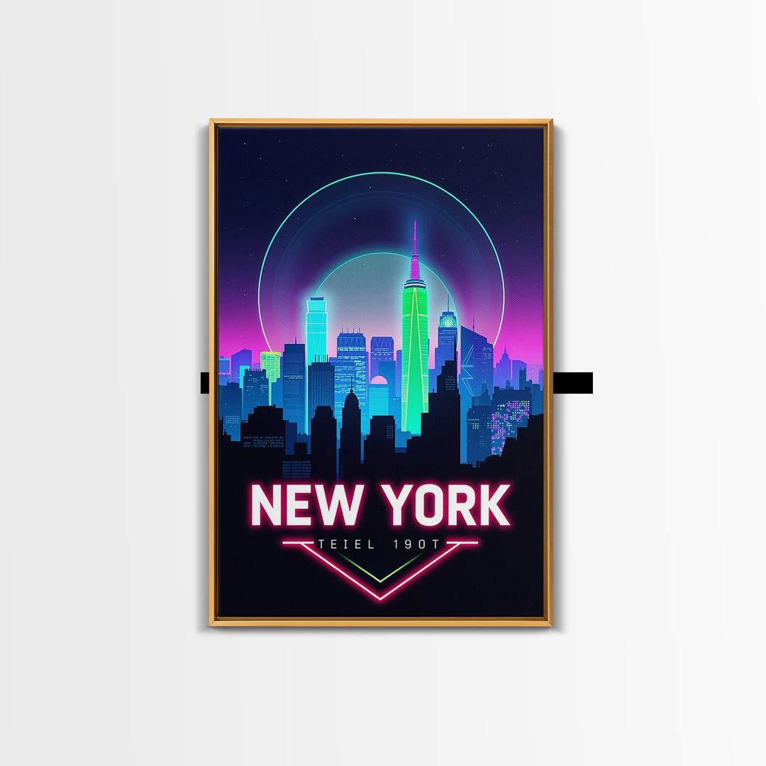 New York Travel Poster, Framed Canvas Print, Cyberpunk Style City Art, New York City Art, Living Room Wall Art, Travel Wall Decor