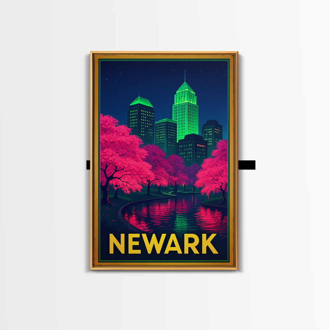 Newark New Jersey Travel Poster, Canvas Print, Electric Night Poster Art, Newark Wall Art, Travel Wall Decor, Travel Poster Set, Wall Art