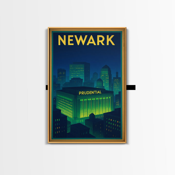 Newark Travel Poster, Framed Canvas Print, Electric Night Poster Art, Newark Wall Art, City Illustration, Vintage Travel Print