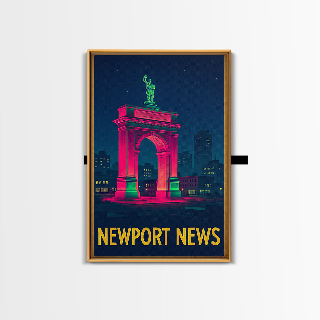 Newport News Virginia Travel Poster, Canvas Print, Retro Neon Travel Art, Newport News Art Print, Mid Century Wall Art, Travel Poster Art
