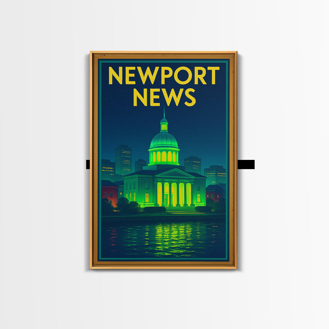Newport News Travel Poster, Canvas Print, Neon Skyline Art Wall Art, Newport News Travel Art, Travel Wall Decor, City Art Print, Design 2