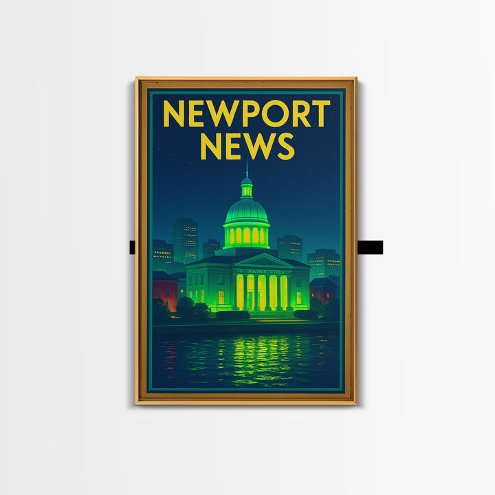 Newport News Travel Poster, Canvas Print, Neon Skyline Art Wall Art, Newport News Travel Art, Travel Wall Decor, City Art Print, Design 2
