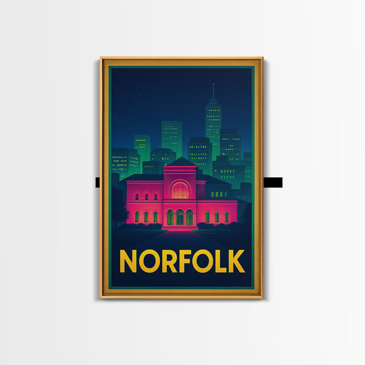 Norfolk Virginia Travel Poster, Canvas Print, Retro Neon Travel Art, Norfolk Art Print, Office Decor, Gift For Travelers, Travel Poster Art