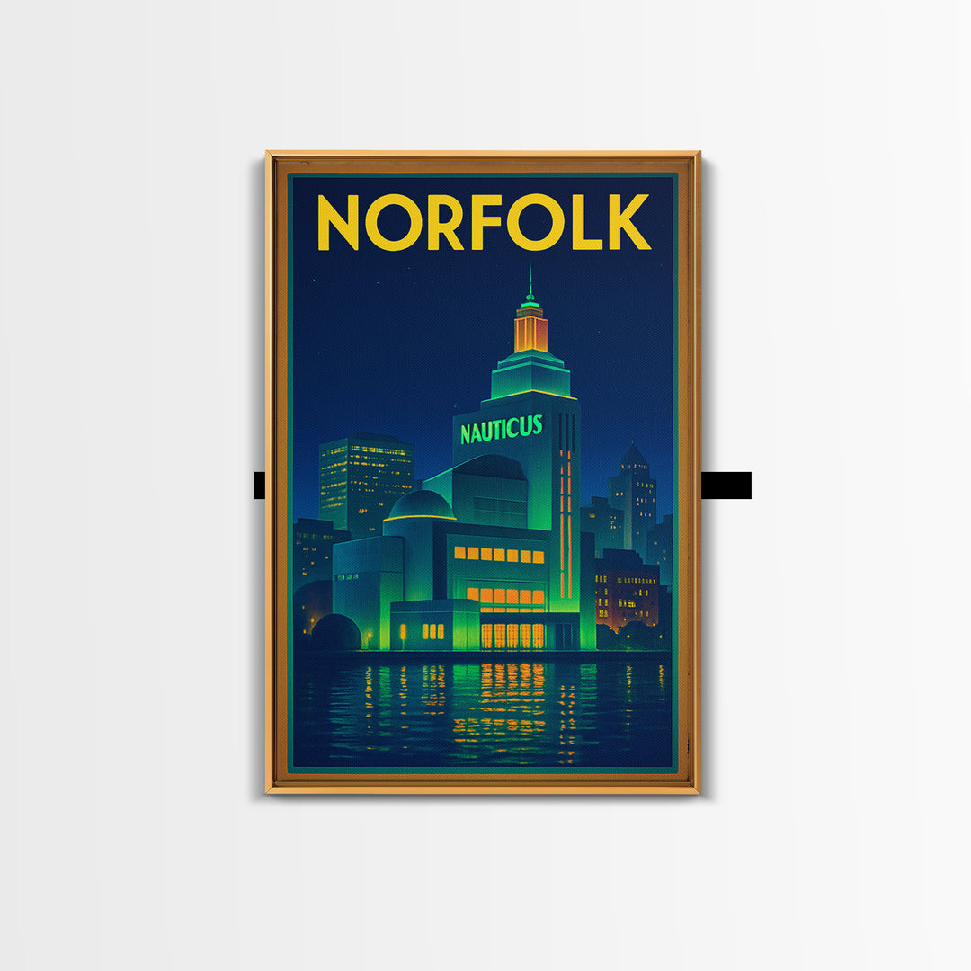 Norfolk Travel Poster, Framed Canvas Print, Electric Night Poster Art, Norfolk Poster Print, Vintage Travel Art, Mid Century Wall Art