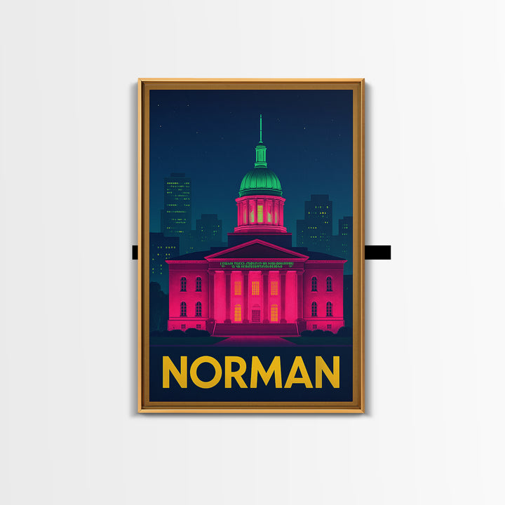 Norman Oklahoma Travel Poster, Canvas Print, Cyberpunk Style City Art, Norman Travel Art, Travel Poster Set, Wall Art, Wanderlust Decor