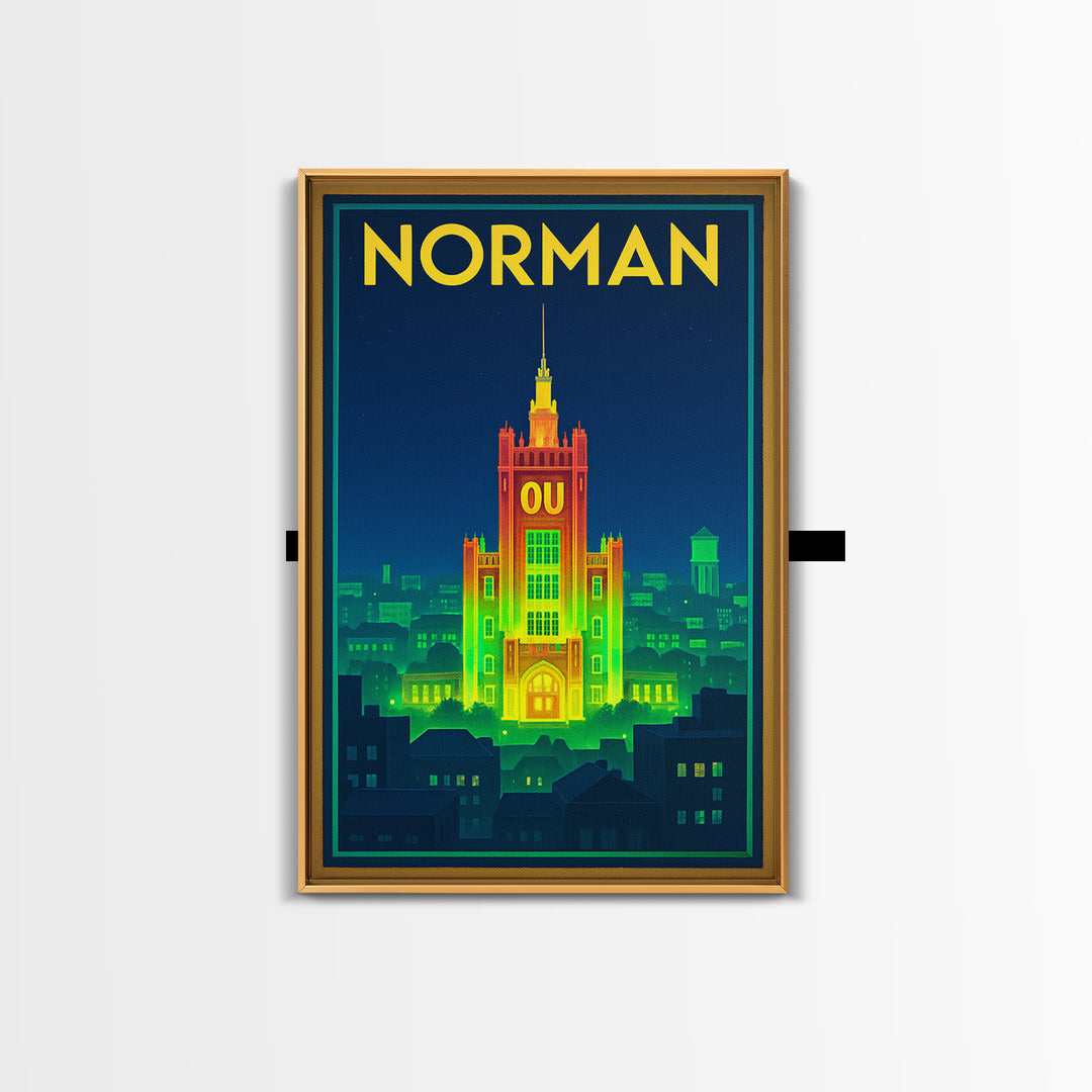 Norman Travel Poster, Framed Canvas Print, Retro Neon Travel Art, Norman Art Print, Travel Poster Set, Fine Art Print, Retro Travel Print
