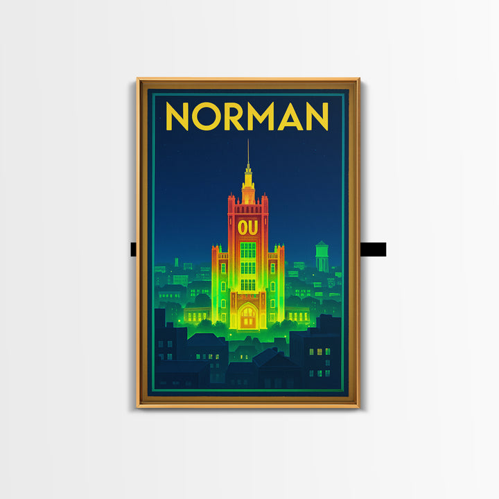 Norman Travel Poster, Framed Canvas Print, Retro Neon Travel Art, Norman Art Print, Travel Poster Set, Fine Art Print, Retro Travel Print