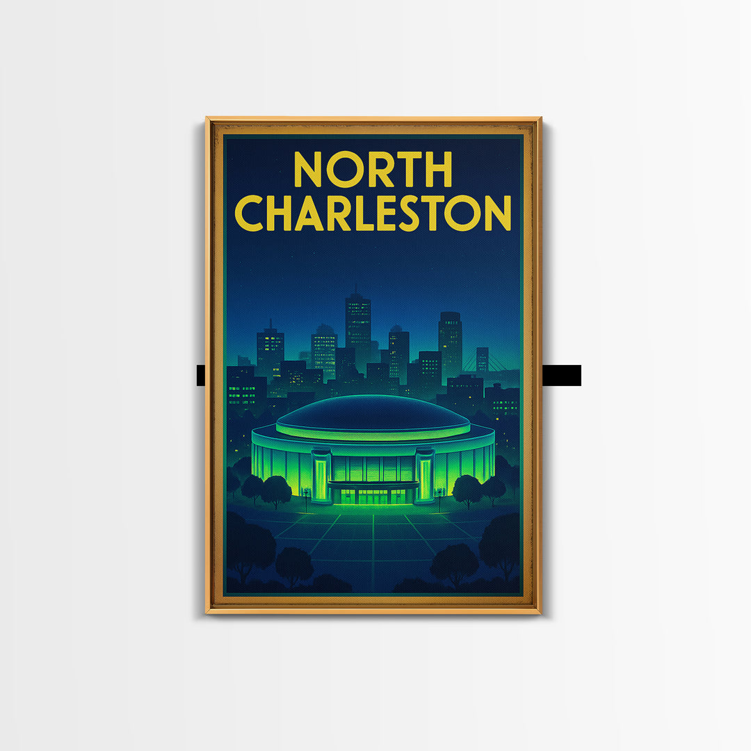 North Charleston Travel Poster, Canvas Print, Retro Neon Travel Art, North Charleston Wall Art, Travel Wall Art, City Illustration