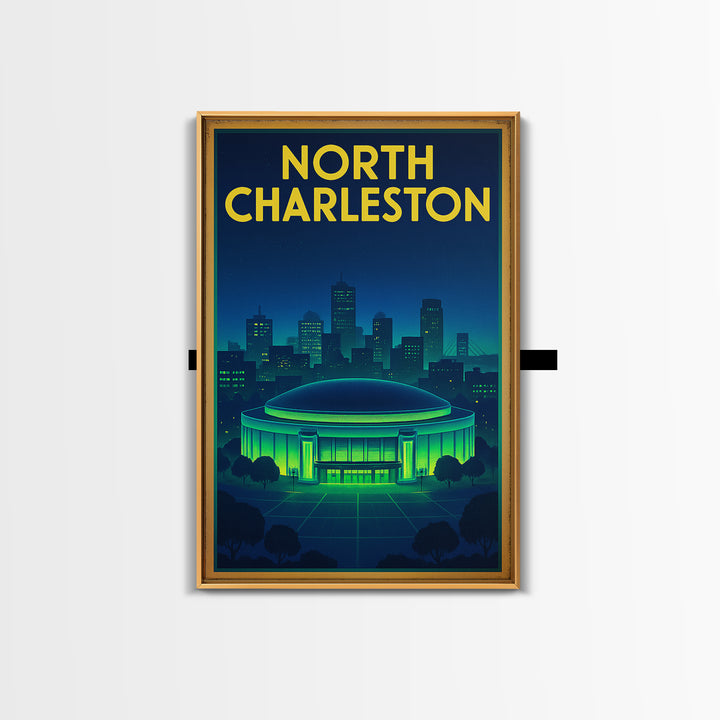North Charleston Travel Poster, Canvas Print, Retro Neon Travel Art, North Charleston Wall Art, Travel Wall Art, City Illustration